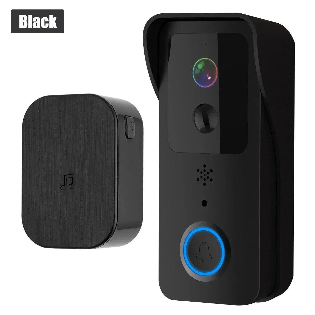 Wireless Smart WiFi Doorbell Video HD Camera Security Two-way Intercom Door Bell — Black — product view