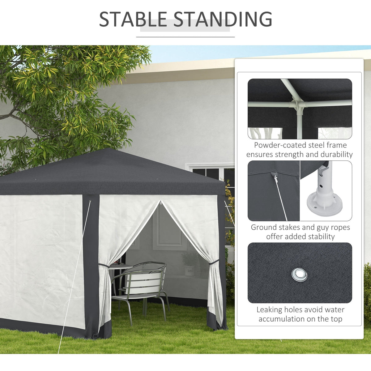 Dark Grey Hexagonal Metal Netting Gazebo Patio Out- door Canopy Party Marquee — alternate product view 6