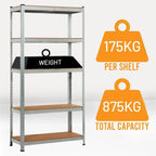 4x Metal 5 Tier Garage Shelves Shelving Unit Racking Storage 150 x 70 x 30cm — alternate product view 6
