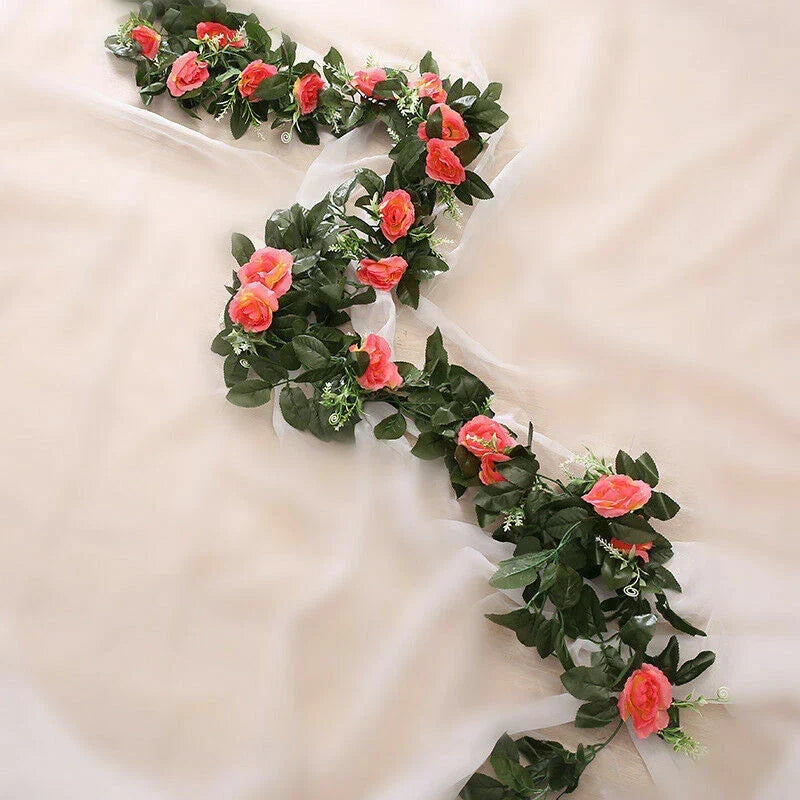 2.5m Artificial Flower Silk Rose Leaf Garland Vine Ivy Home Wedding Garden — Coral Sunset — product view