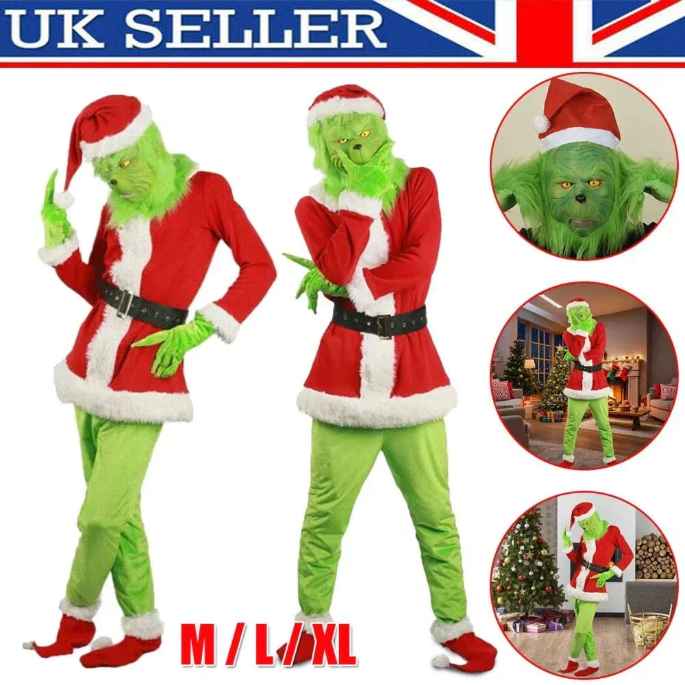 Adult Santa Grinch Costume Xmas Cosplay Men Christmas Santa Fancy Dress Full Set — alternate product view 3