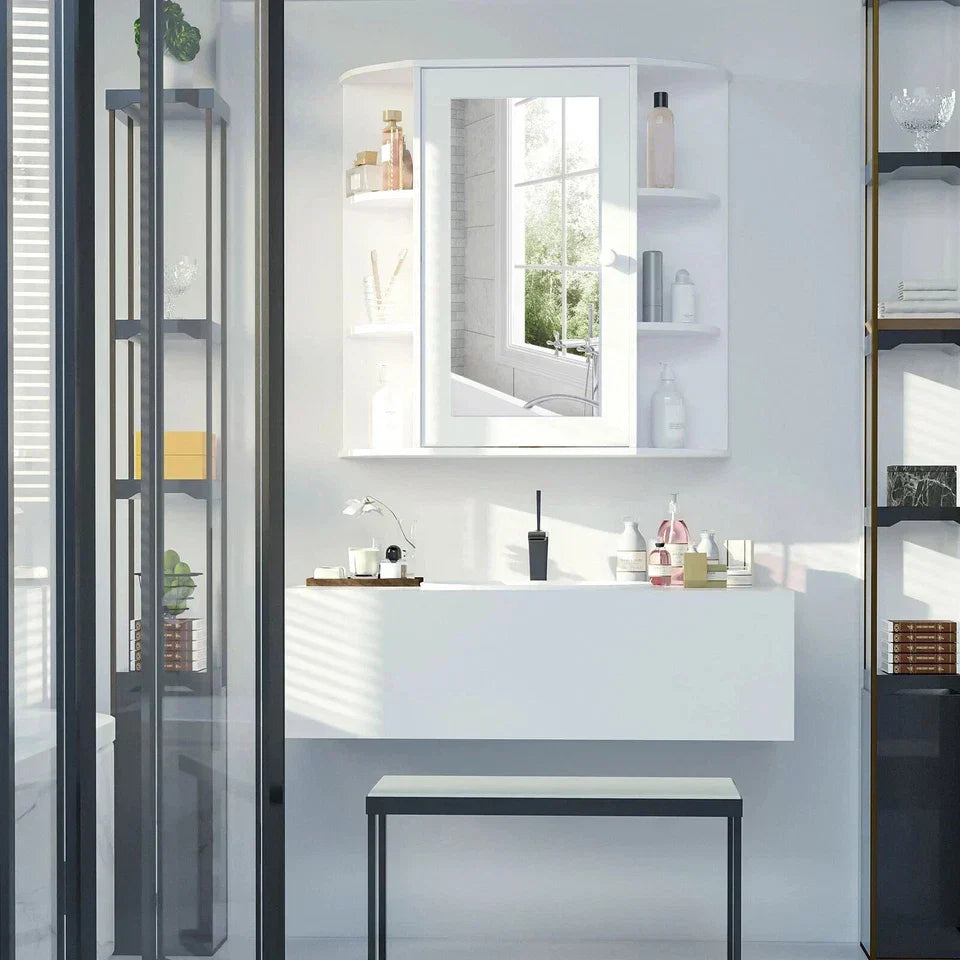 Wall Mounted Bathroom Cabinet with Mirror Single Door Storage Shelves — alternate product view 2