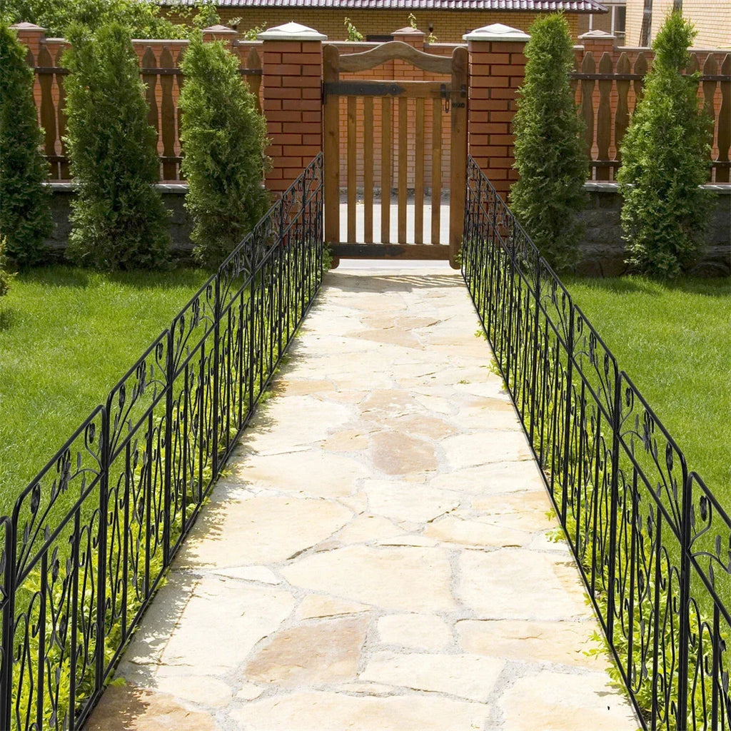 Garden Fence 5 Panels Metal Wrought Iron Railings Decorative Fencing — alternate product view 4