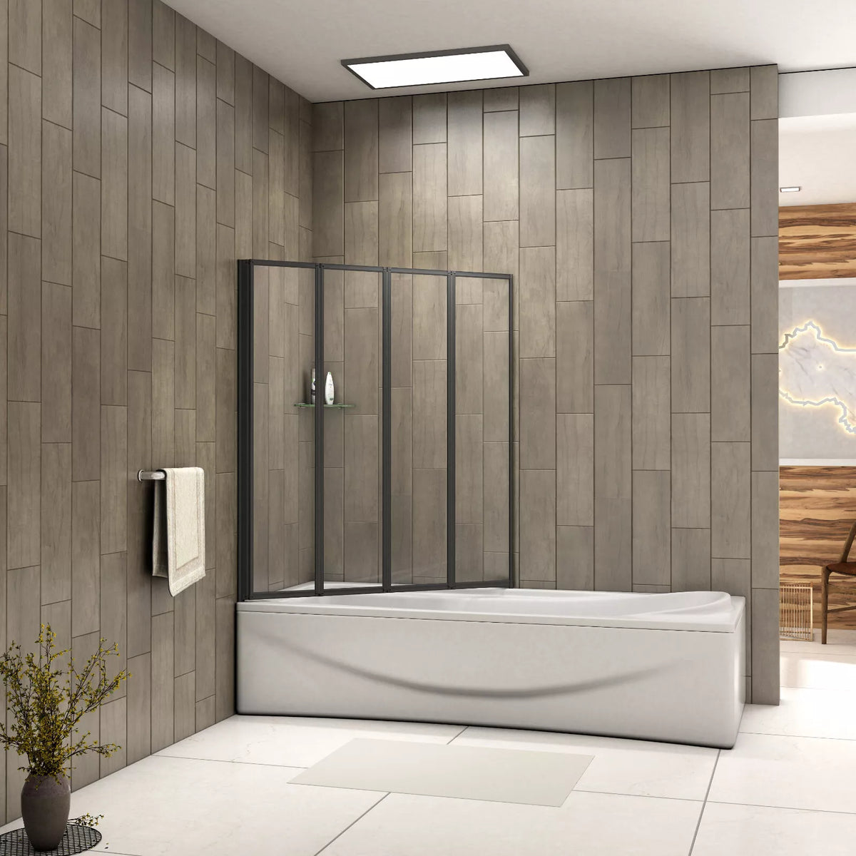 Matt Black 4 Fold Folding Bath Screen Shower Bathroom 4mm Glass Panel 1000x1400 — alternate product view 4
