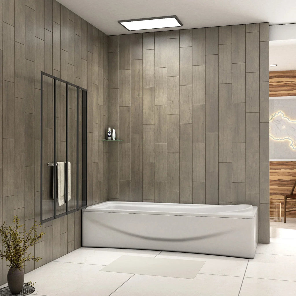 Matt Black 4 Fold Folding Bath Screen Shower Bathroom 4mm Glass Panel 1000x1400 — alternate product view 7