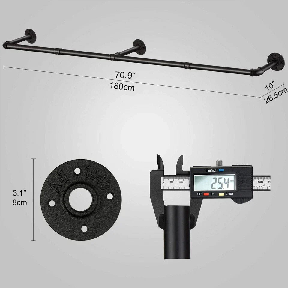 6ft Heavy Duty Clothes Rail Pipe Garment Rack Wall Mounted Hanging Clothes Pole — alternate product view 5
