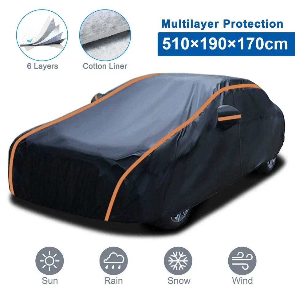 Waterproof 6 Layer Car Cover Heavy Duty Cotton Lined UV Protection — XXL - 510x190x170 cm — product view