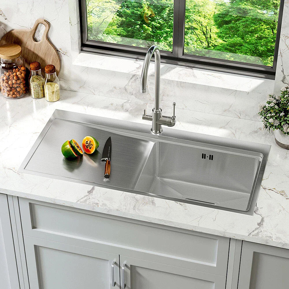 1.0 Bowl Stainless Steel Inset Kitchen Sink With Left Hand Drainer Free Waste — alternate product view 3