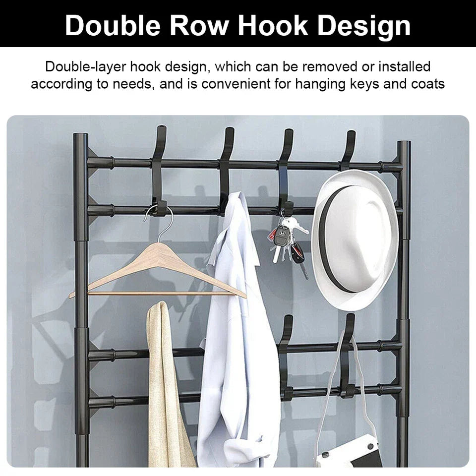 8 Hooks Coat and Hat Stand Metal + Plastic Shoe Rack Bedroom Shelf Hanger — alternate product view 12