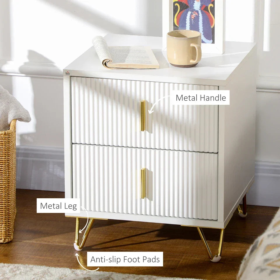 Bedside Table with 2 Drawers Gold Legs Side Table Nightstand Bedroom Furniture — alternate product view 4