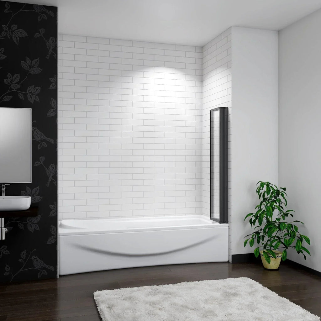 Matt Black 4 Fold Folding Bath Screen Shower Bathroom 4mm Glass Panel 900x1400 — alternate product view 4