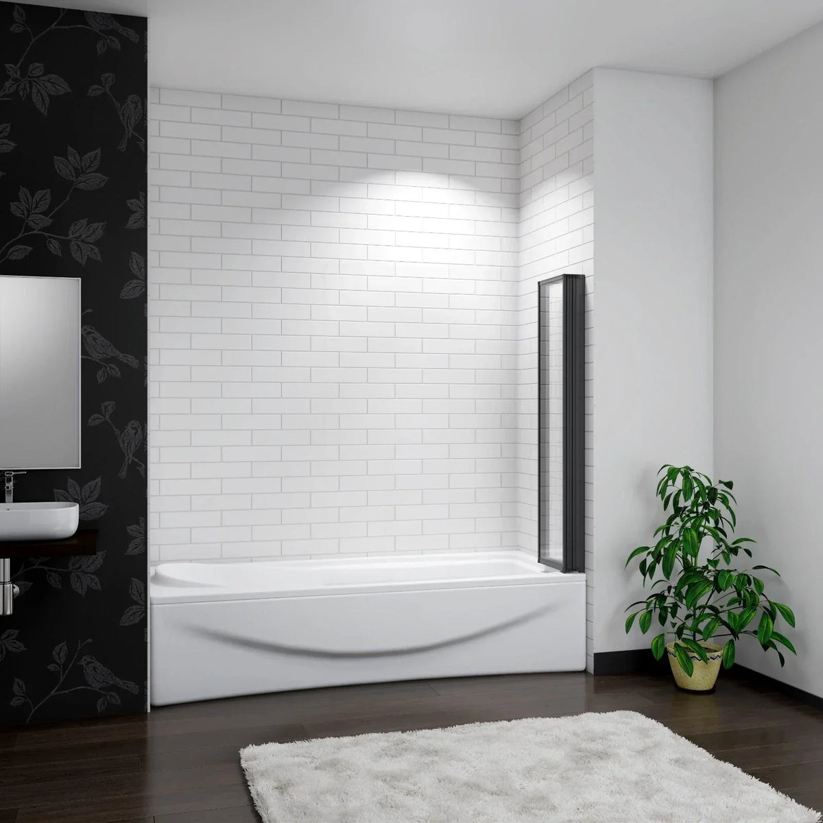 Matt Black 4 Fold Folding Bath Screen Shower Bathroom 4mm Glass Panel 900x1400 — alternate product view 4