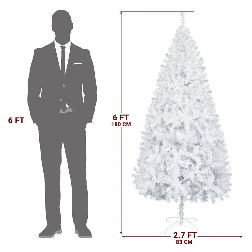 Large 6FT Christmas Tree Artificial Xmas Tree White With Stand Festive Decor — on a clean white background