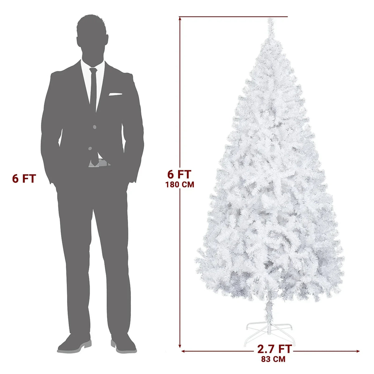 Large 6FT Christmas Tree Artificial Xmas Tree White With Stand Festive Decor — on a clean white background