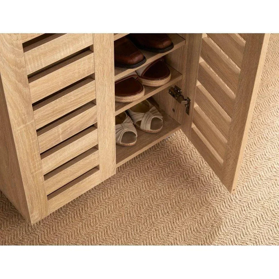 2 Door Shoe Storage Cabinet Rack Stand Cupboard Oak Wooden Slatted Doors Oslo — alternate product view 4