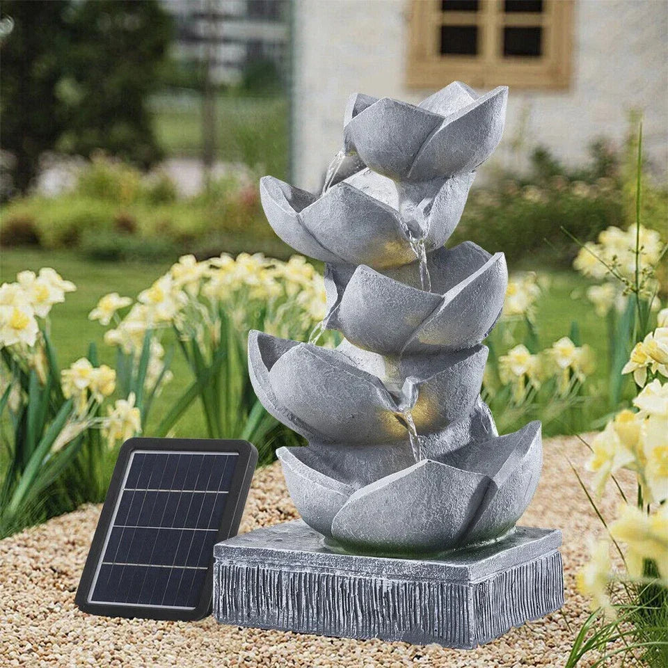 Water Feature Lotus Cascading Fountain With Solar LED Light Outdoor Garden Decor — alternate product view 9