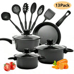 13pcs Cookware Set Pan Pot Non Stick Saucepans Frying Pan Cookware Set Glass Lid — on a clean white background