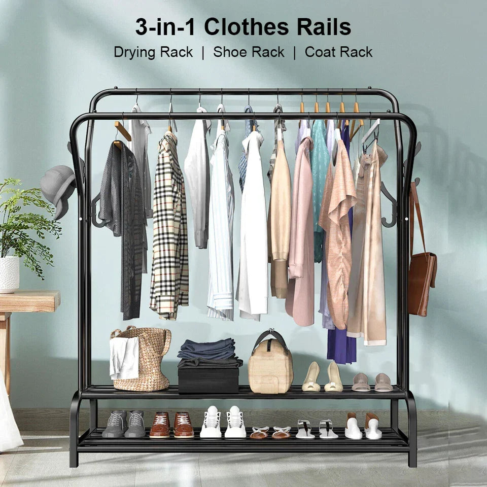 Double-Rail Clothes Rack with Shoe Shelf — Black or White — alternate product view 3