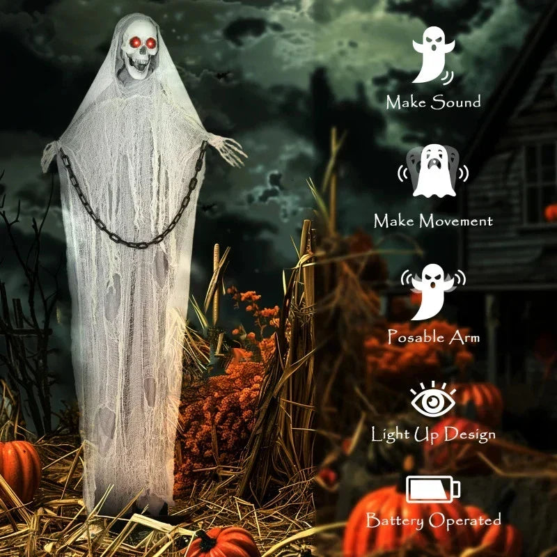 6' Halloween Animated Grim Reaper Skeleton, Glowing Eyes — alternate product view 4