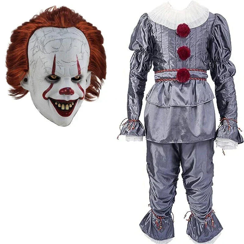 Adult Pennywise Clown Costume Halloween Cosplay Suit Outfit Fancy Dress Mask Men — alternate product view 10