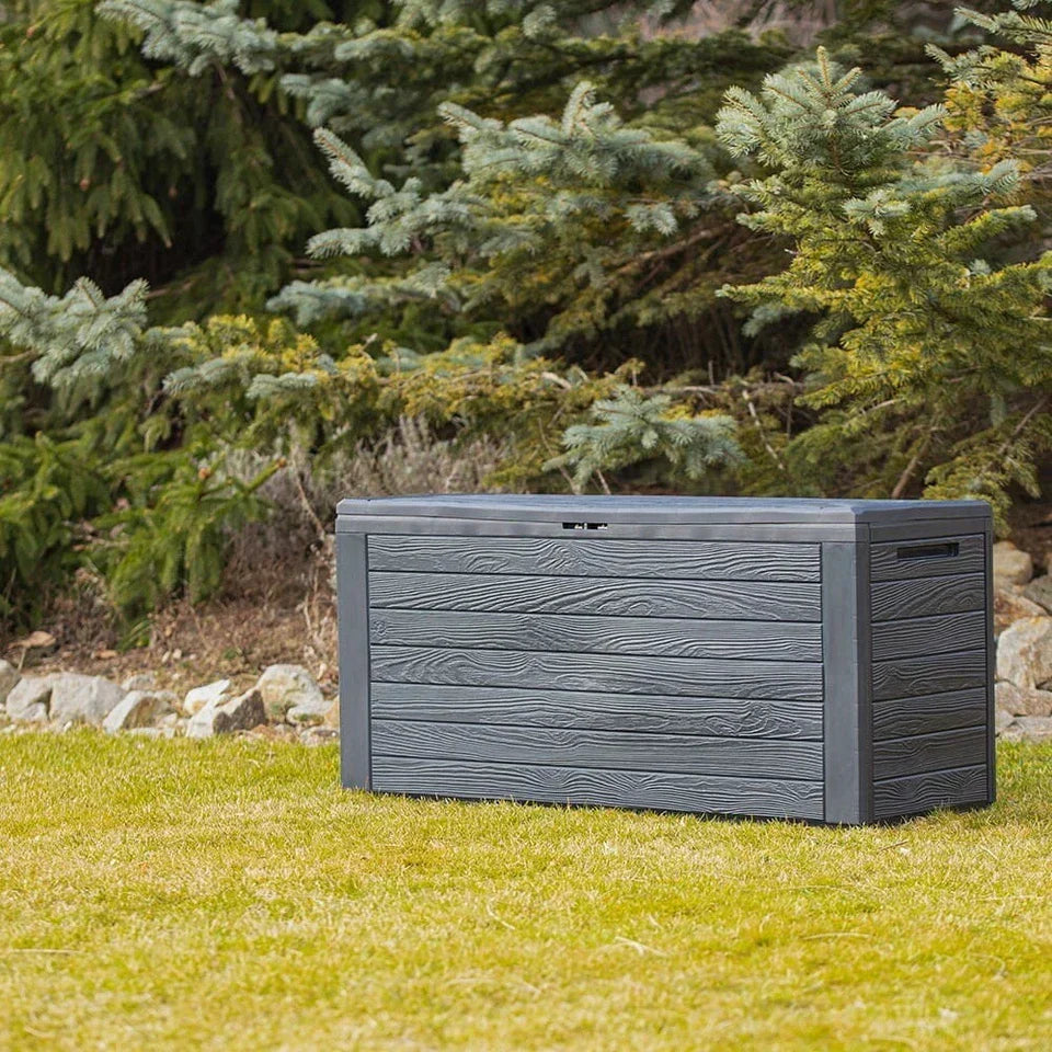 Garden Storage Box Deck Chest 190L Wood Structure Lockable Patio Balcony Grey — alternate product view 4