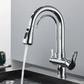 Modern Mono Kitchen Sink Mixer Taps 360° Pull Out Spray Spout Twin Lever 3 Way — Chrome — product view