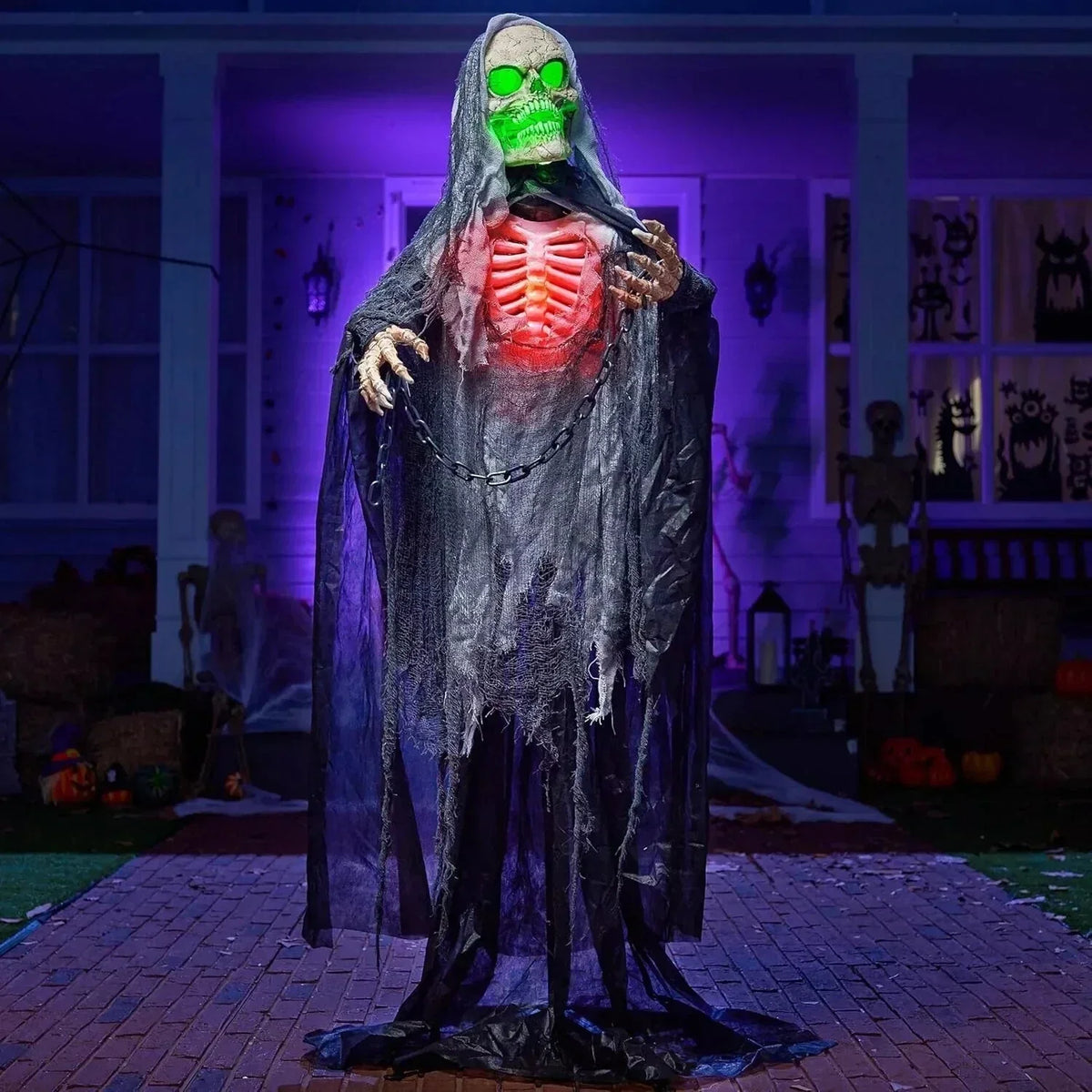 65" Halloween Animatronics Standing Grim Reaper Decoration with Breastbone, Life — alternate product view 6