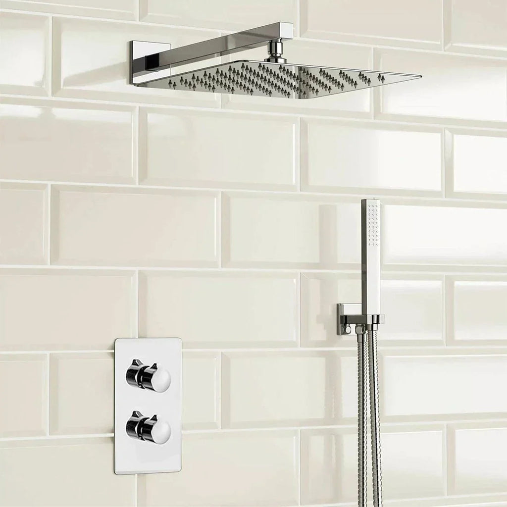 Modern Concealed Square Shower Brass Valve Mixer Twin Head Shower Set Chrome — alternate product view 10