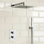 Modern Concealed Square Shower Brass Valve Mixer Twin Head Shower Set Chrome — alternate product view 10