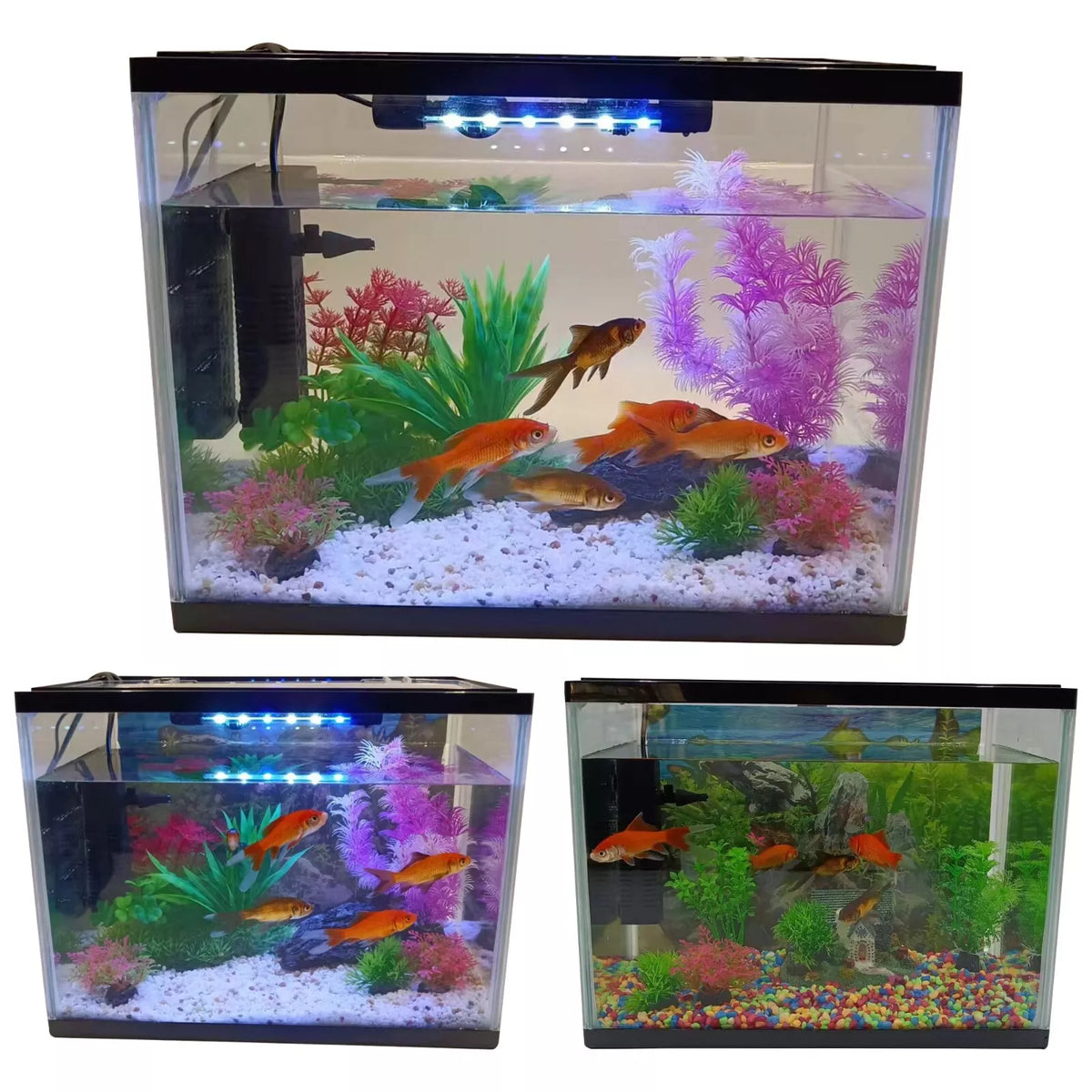 26L LED Glass Aquarium Fish Tank Starter Kit Fish Net, Led Light Air Pump — alternate product view 2