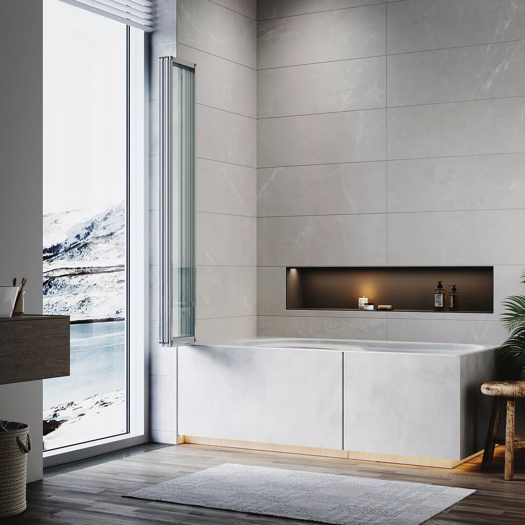 5 Folding Bath Shower Screen Black / Chrome Frame Wet Room Glass Panel 1200 x 1400mm — alternate product view 8