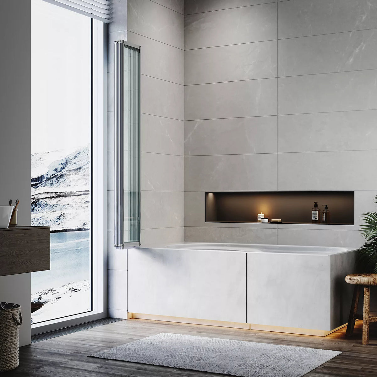 5 Folding Bath Shower Screen Black / Chrome Frame Wet Room Glass Panel 1200 x 1400mm — alternate product view 8
