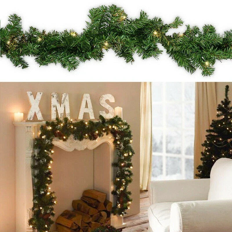 16FT Christmas Garland with LED Lights Pre Lit Stairs Home Fireplace Bushy Pine — alternate product view 8