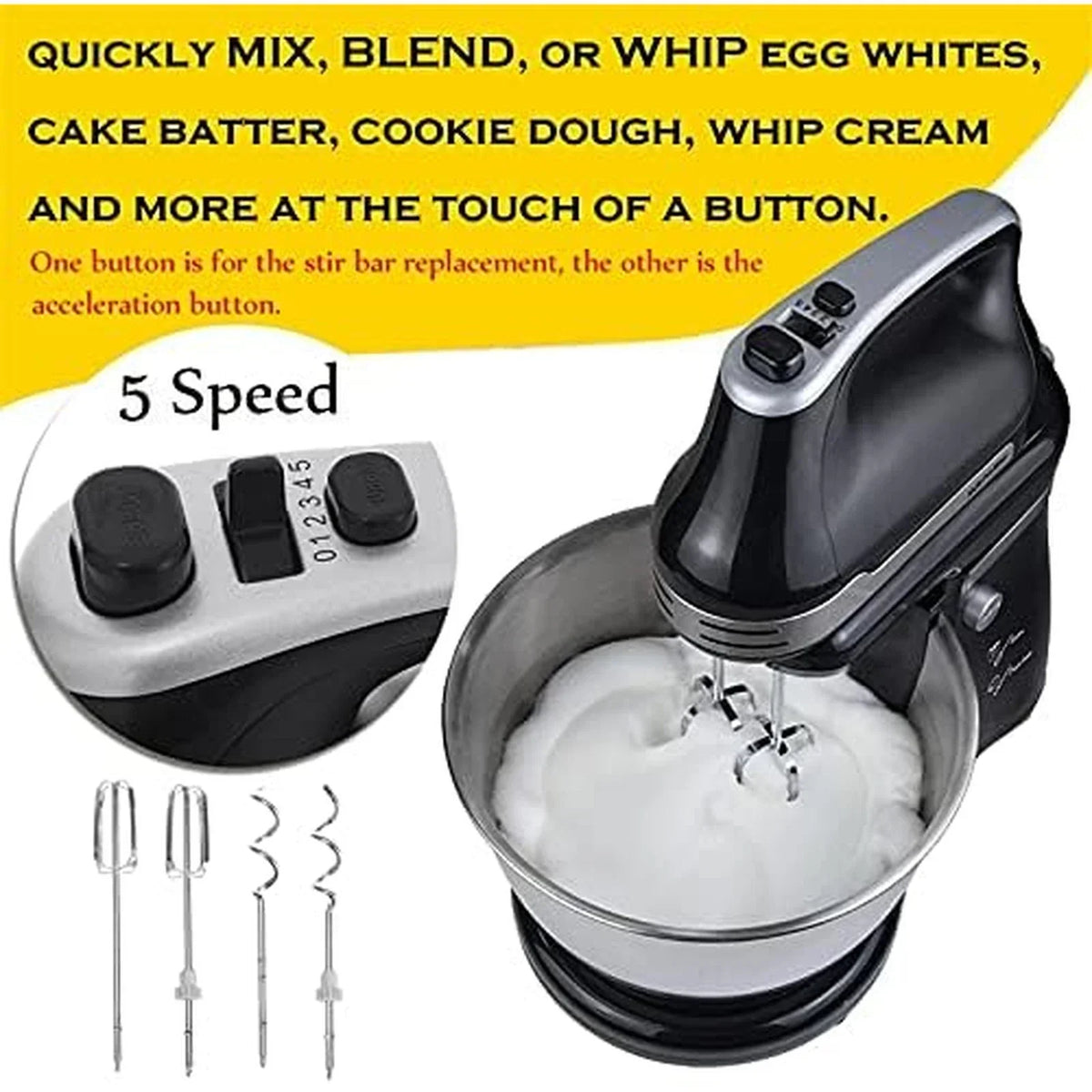 Stand Mixer for Baking Food with Dough Hooks 4.2l Whisk Attachment Beaters — alternate product view 3