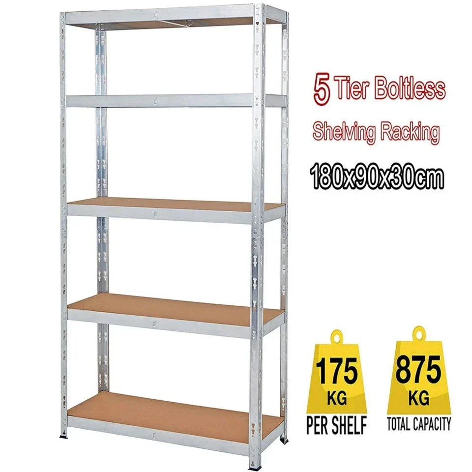 5 Tier Racking Shelf Heavy Duty Garage Shelving Storage Shelves 180x90x30cm — alternate product view 3