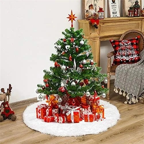 White Faux Fur Christmas Tree Skirt Base Xmas Floor Mat Ornaments Decoration UK — alternate product view 2