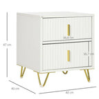 Bedside Table with 2 Drawers Gold Legs Side Table Nightstand Bedroom Furniture — on a clean white background