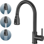 360° Kitchen Sink Mixer Taps Pull Out Spout Spray Single Lever Modern — Black — product view