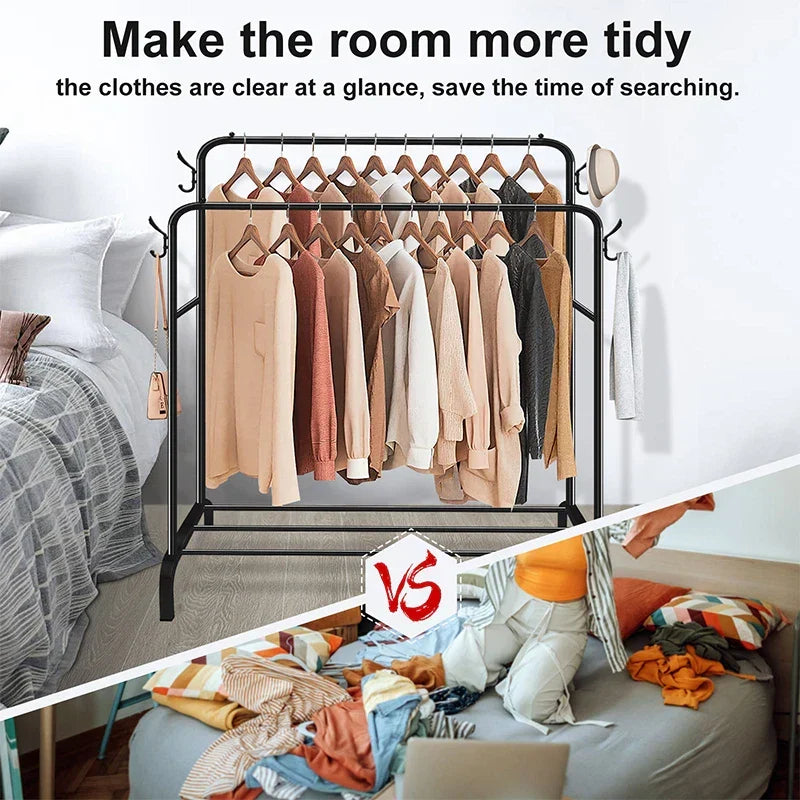 Heavy Duty Double Clothes Rail Hanging Rack Garment Shoes Storage — alternate product view 5