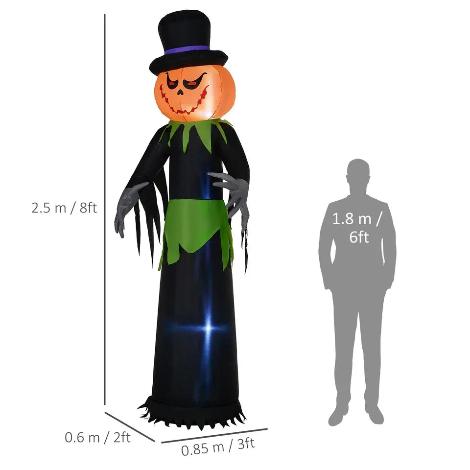 8FT Tall Halloween Inflatable Pumpkin Ghost in A Hat — on a clean white background