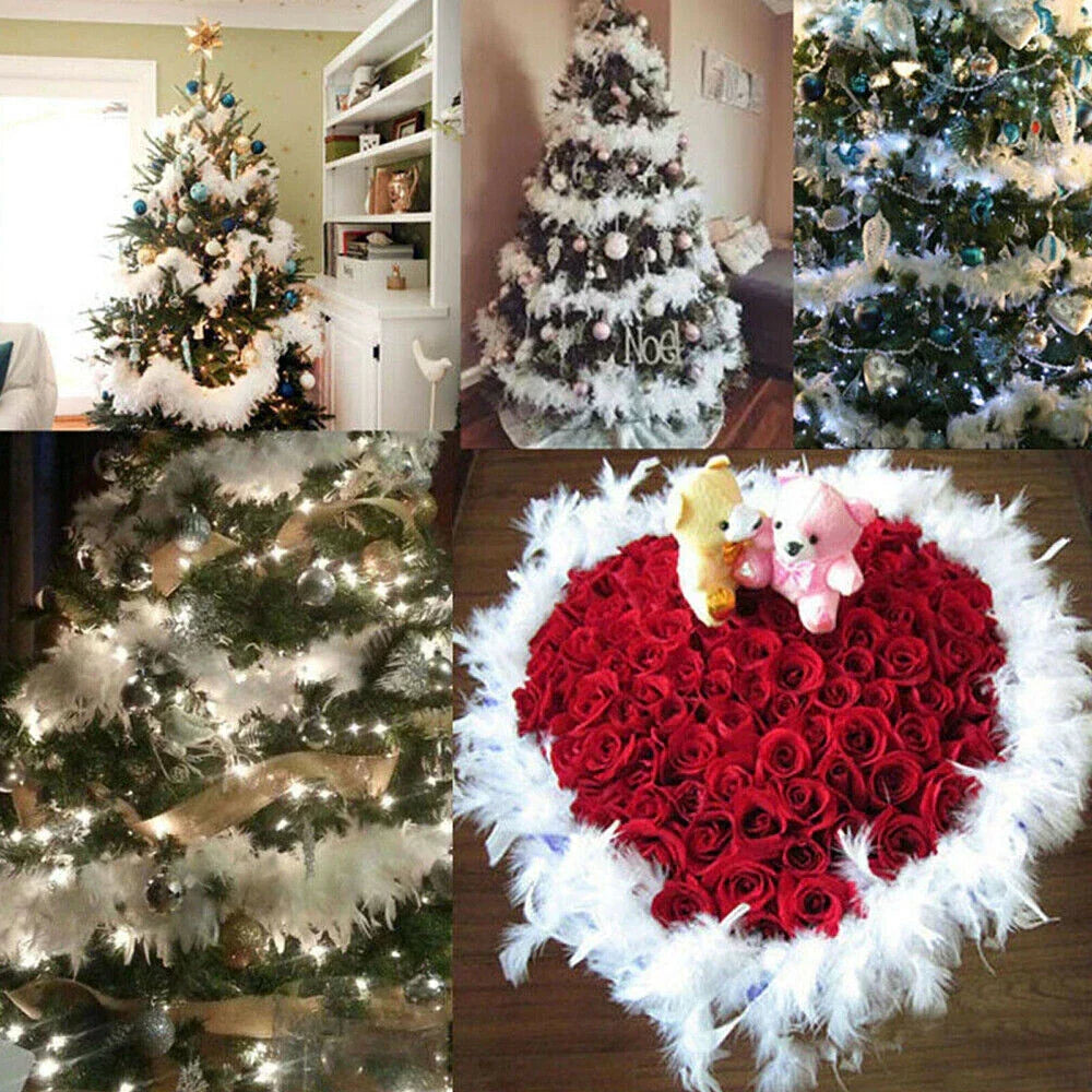 2M Christmas Tree White Feather Boa Strip Xmas Ribbon Home Party Garland❀ — alternate product view 3