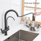 Modern Mono Kitchen Sink Mixer Taps 360° Pull Out Spray Spout Twin Lever 3 Way — alternate product view 10