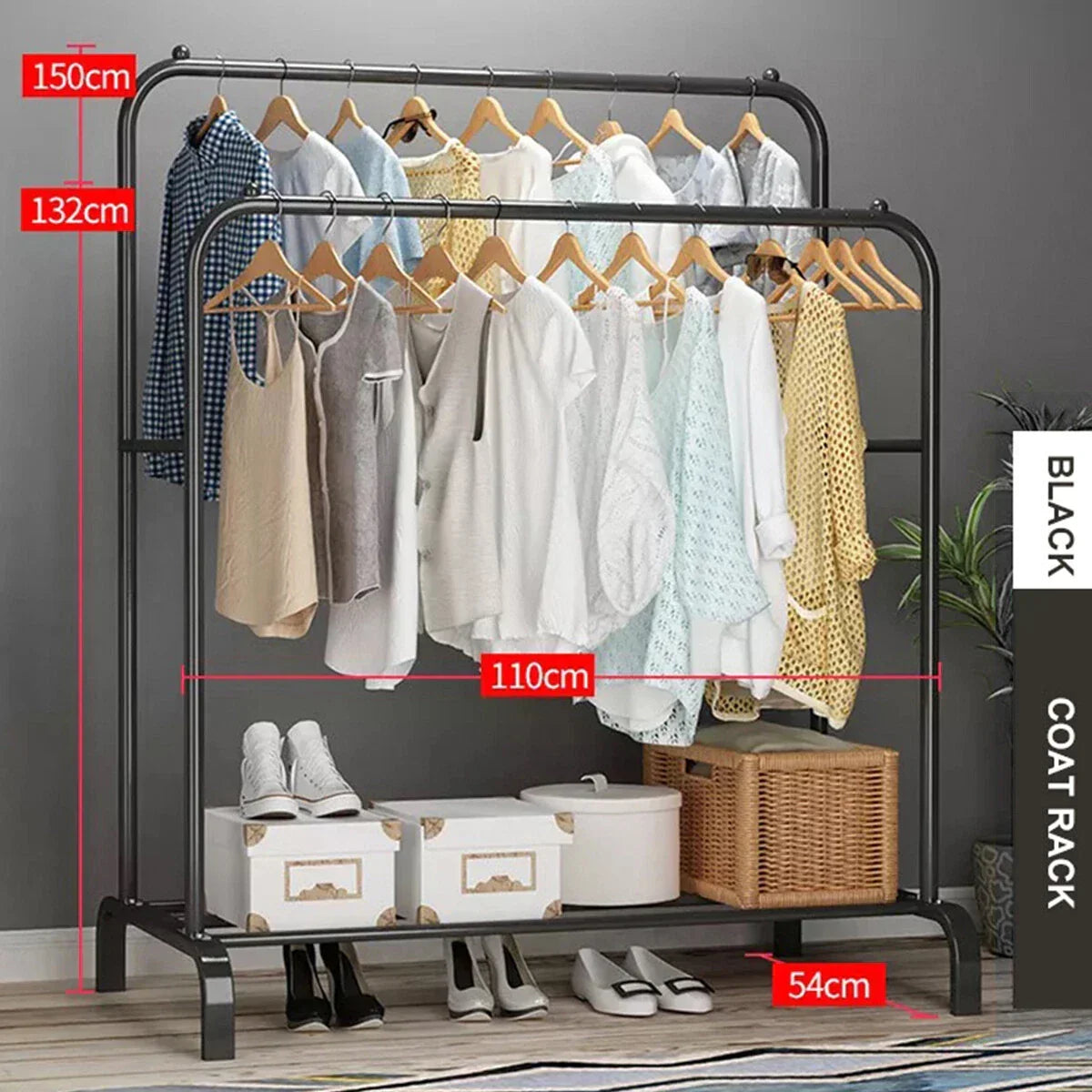 Heavy Duty Double Clothes Rail Hanging Rack Garment Shoes Storage — alternate product view 2
