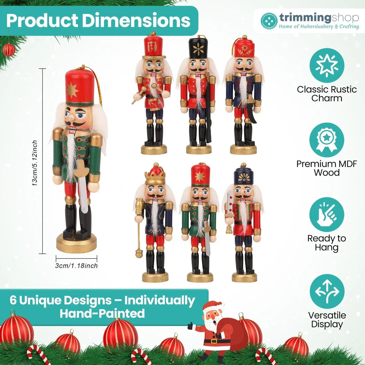 6 Pcs Nutcracker Soldiers Wooden Christmas Tree Decorations Xmas Hanging Decor — alternate product view 2
