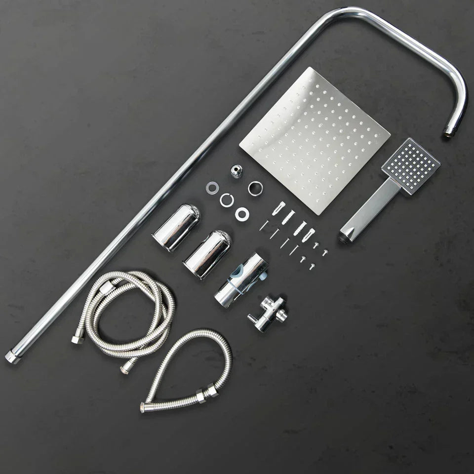 Shower Kit Twin Head 2 Mixer Shower Heads Rail Hose Riser Square Bathroom Set — alternate product view 10