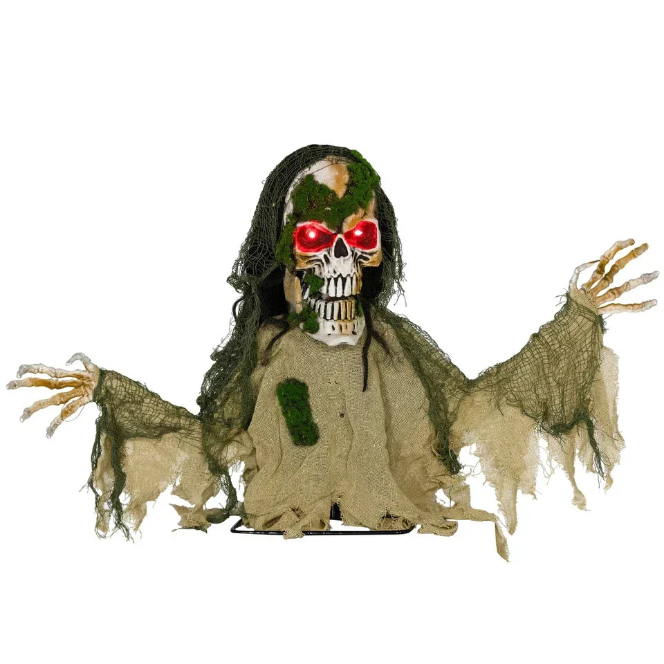 Halloween Animated Skeleton with Glowing LED Eyes, Scary Halloween — on a clean white background