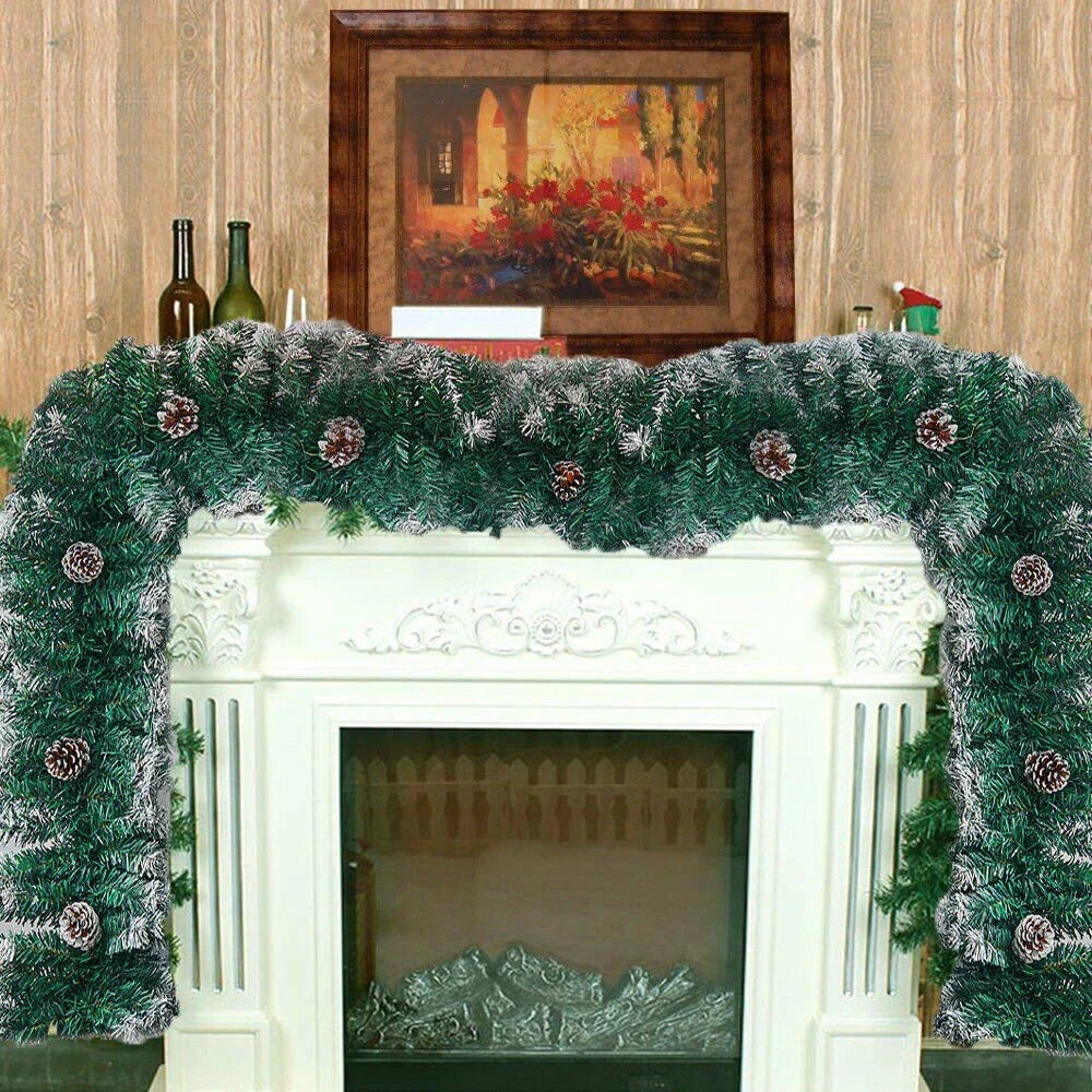 9ft Christmas Garland Snow Flocked With Lights Pinecones Berries Wreath Bushy — alternate product view 7