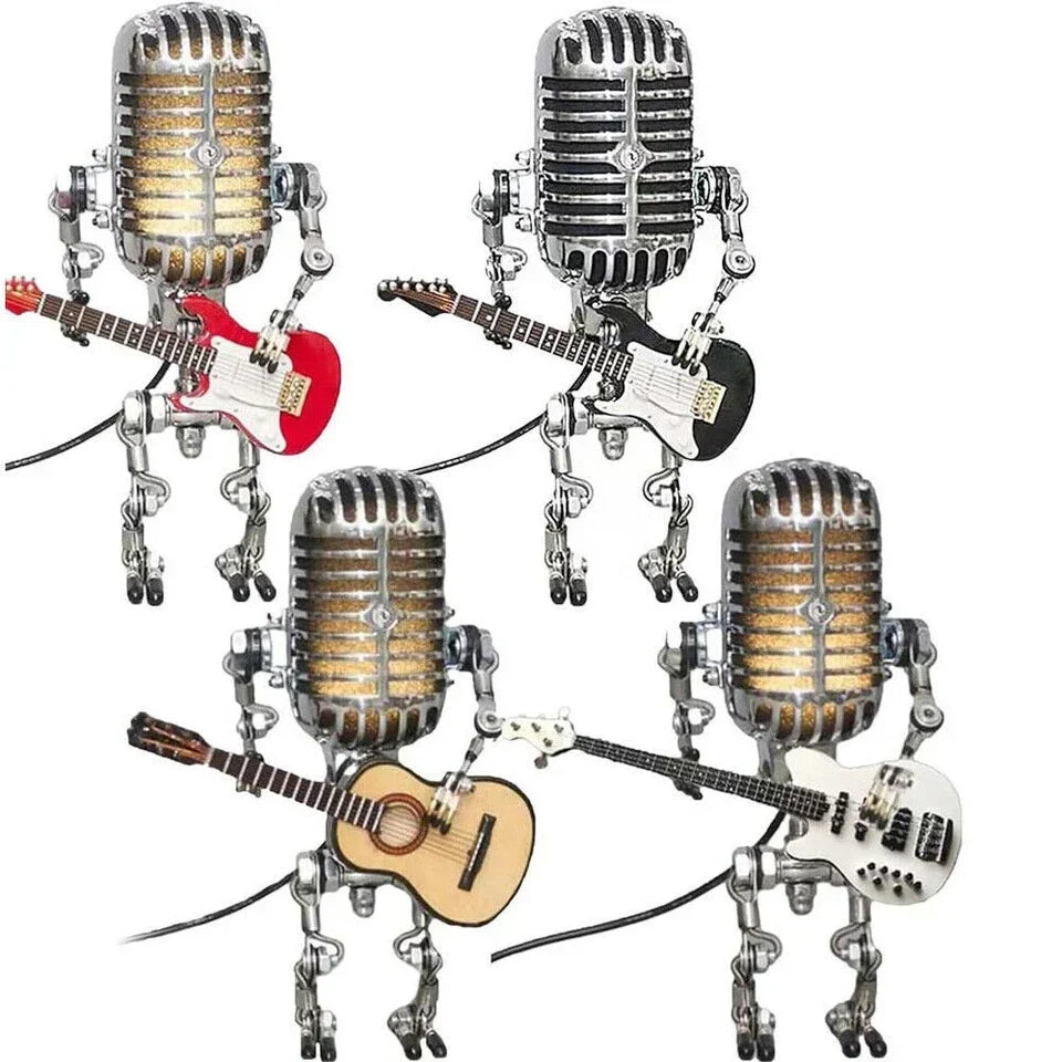 Retro Microphone Robot Desk Lamp LED Table Light Steampunk Ornament Decor Gifts — alternate product view 3