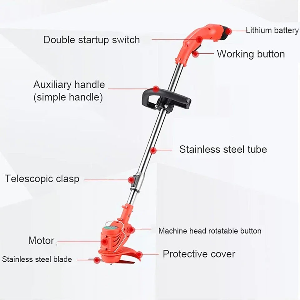 3-in-1 Cordless Strimmer Grass Trimmer Cutter Garden Lawn Edger + 2x 12V Battery — on a clean white background