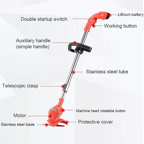 3-in-1 Cordless Strimmer Grass Trimmer Cutter Garden Lawn Edger + 2x 12V Battery — on a clean white background